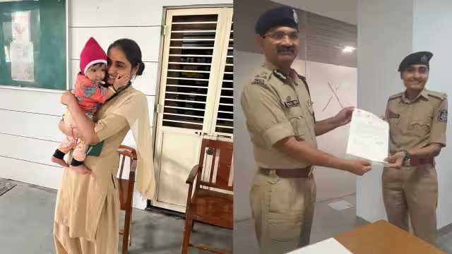 gujarat-lady-constable-takes-care-of-infant-while-mother-writes-exam-pics-goes-viral-dgp-gives-commendation-letter