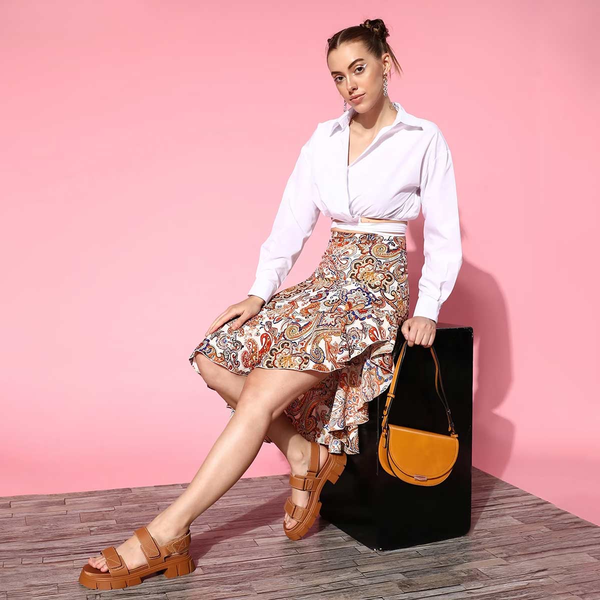 Create this outfit by reusing a floral print saree